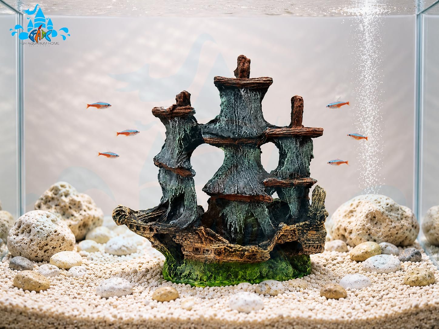 FAH Aquarium Ship 125 | Non- Toxic | Resin Fish Tank Ornament | Durable Aquarium Decor | FAH | (25cm x 24cm x 7.5cm) by FAH