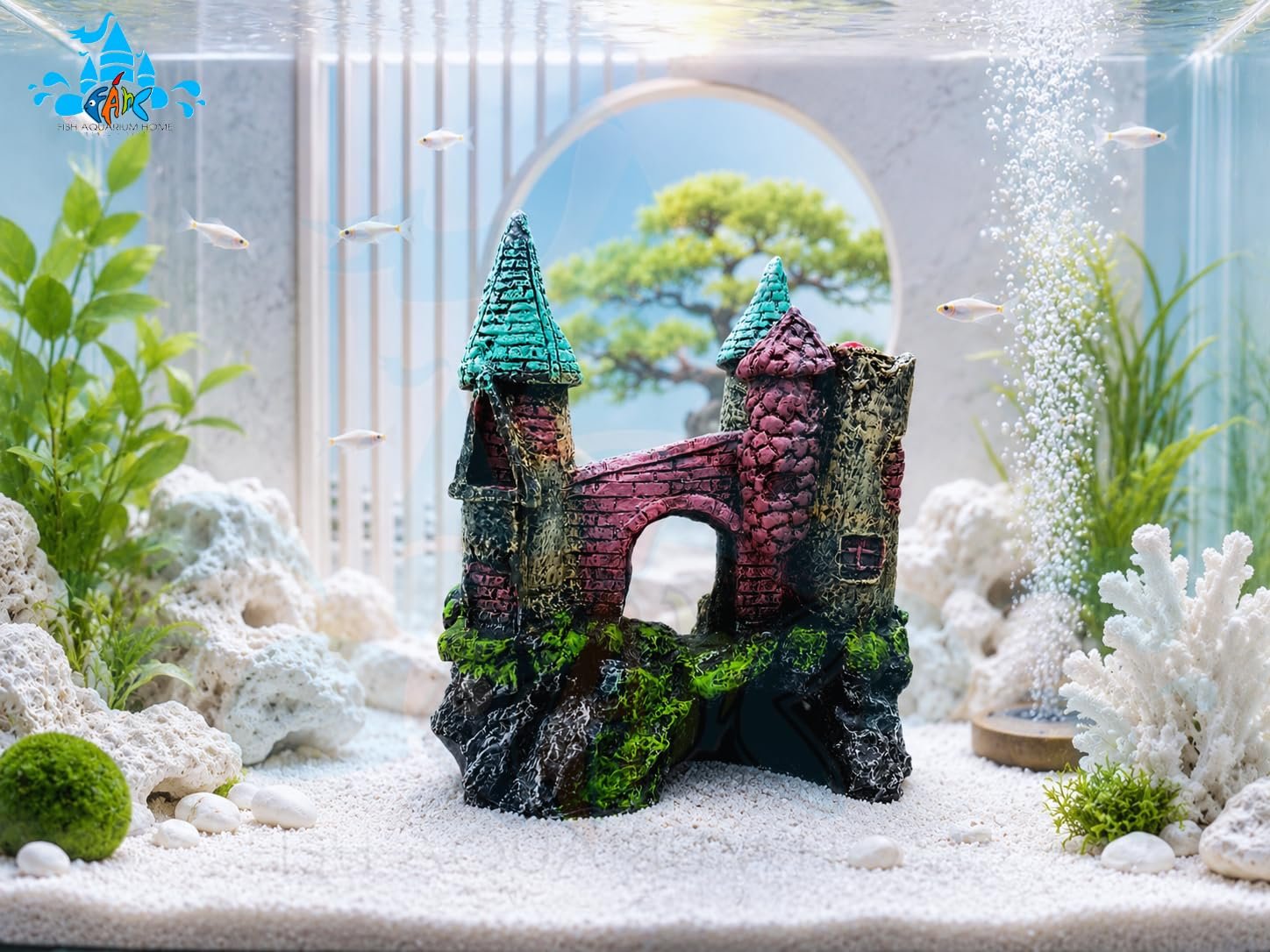 Fah® Aquarium Castle Decoration 40 | Non- Toxic Resin Fish Tank Ornament | Durable Aquarium Decor | FAH | (23.5cm x 20cm x 8.5cm) by FAH