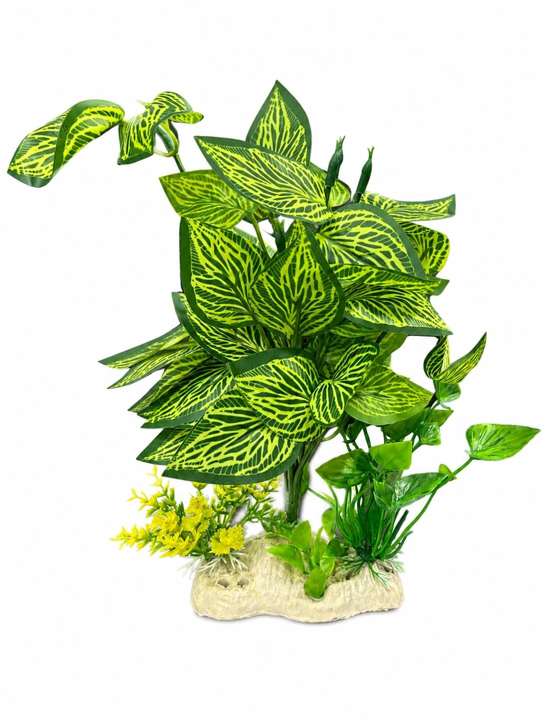 Minjiang Tall Artificial Aquarium Plant 27.5 cm | Dark Green Lime Yellow Vein Pattern | Background Fish Tank Decoration by Minjiang